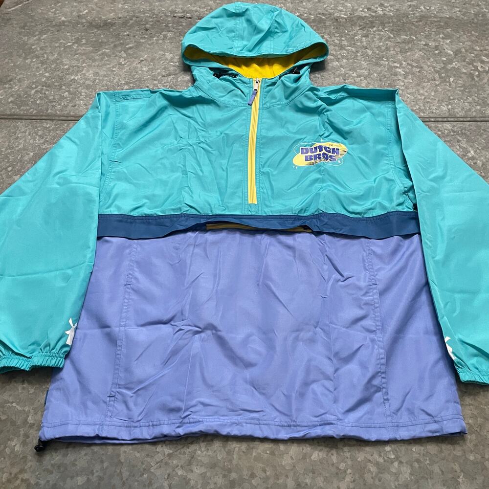 Dutch Bros Coffee Windbreaker Anorak Jacket XL Hooded Quarter Zip Lightweight